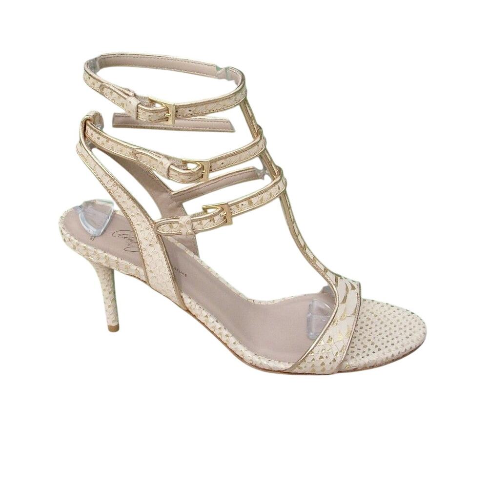Donald Pliner Metallic Gold Snake Bone Leather Shoe New Strappy Sandal NWT $325